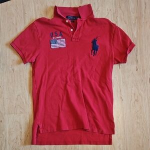Ralph Lauren Red Polo Shirt with Navy Emblem